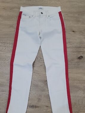 Polo Ralph Lauren White The Tompkins Skinny Pants w/ Red Stripes Size 25 (26x28)